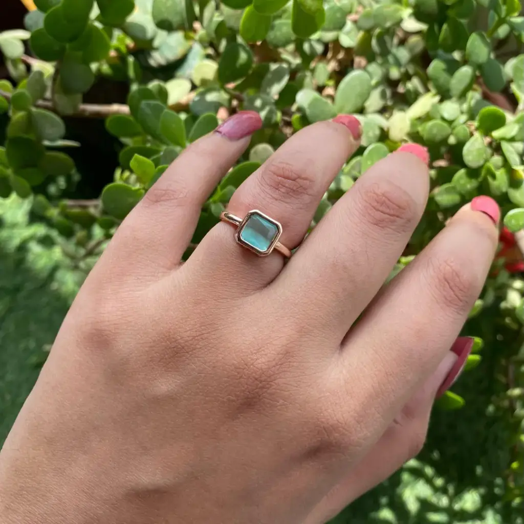 Green Square Crystal Ring