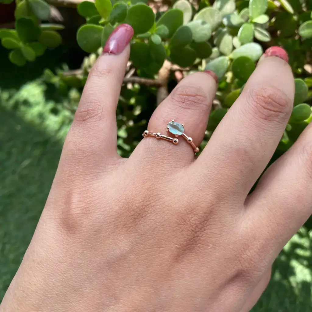 Korean Light Green Crystal Beaded Adjustable Ring