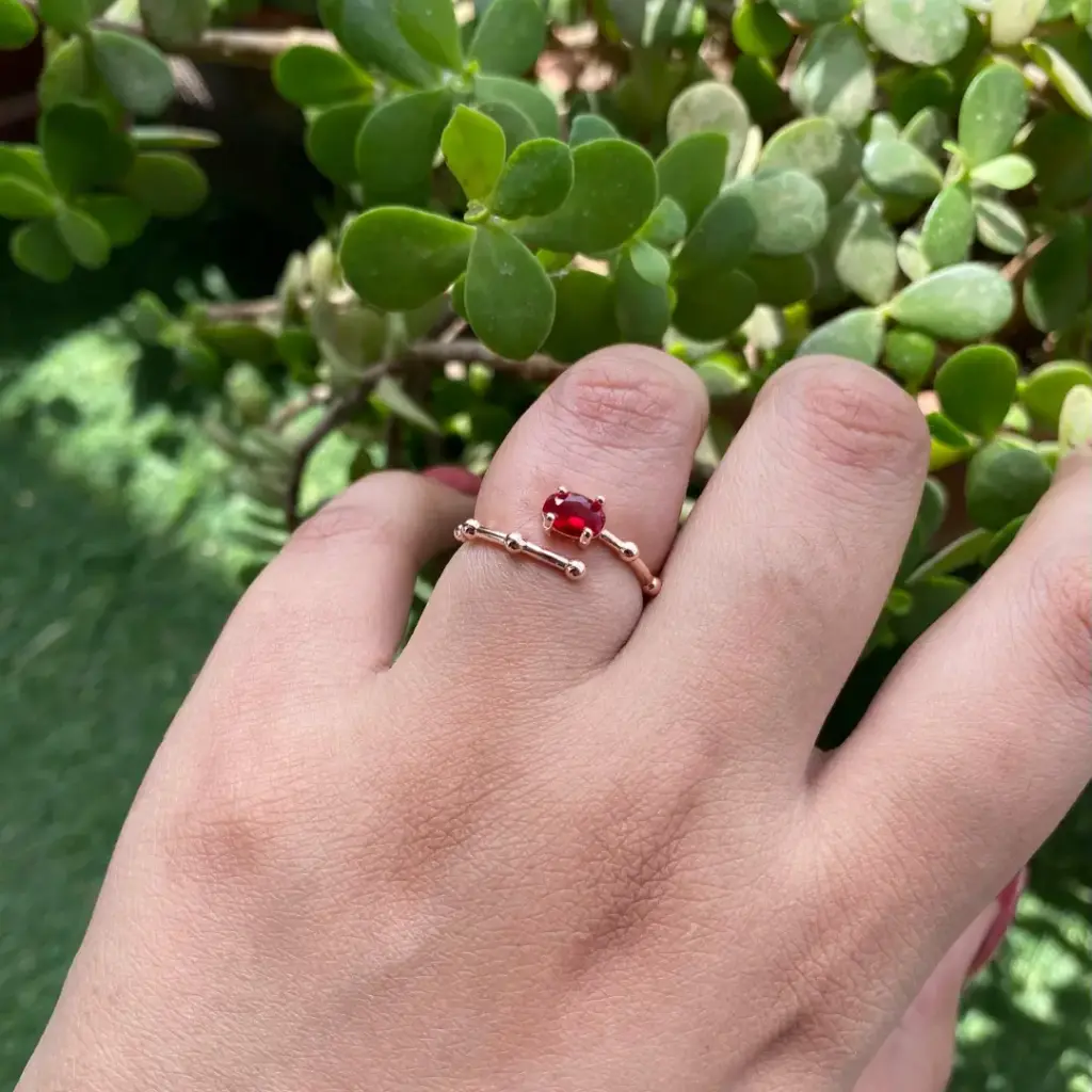 Korean Red Crystal Beaded Adjustable Ring
