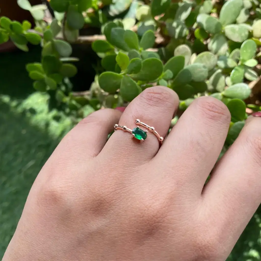 Korean Green Crystal Beaded Adjustable Ring