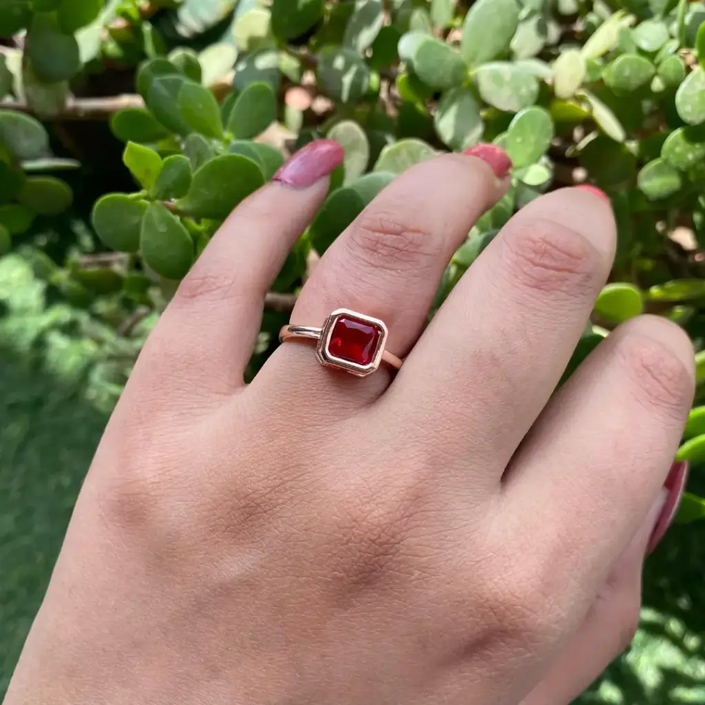 Korean Red Square Adjustable Ring