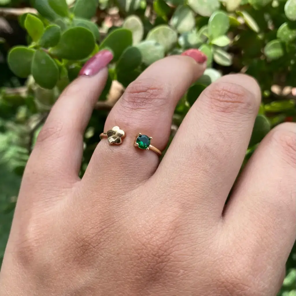 Korean Green Crystal Flower Adjustable Ring