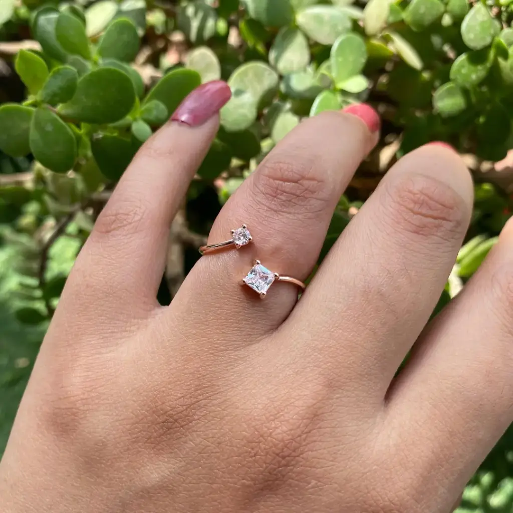 Korean Style Adjustable White Square Crystal Ring