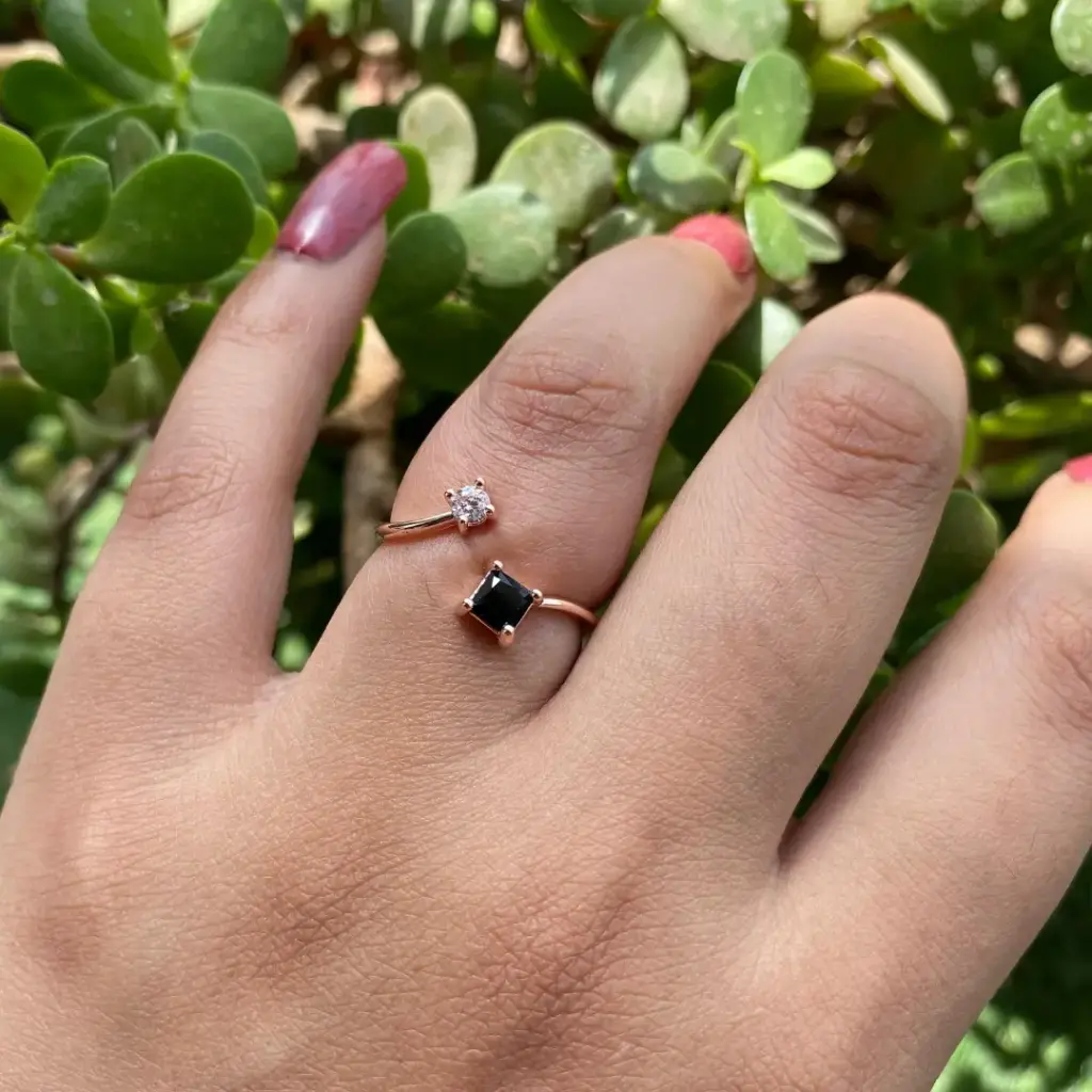 Korean Style Adjustable Black Square Crystal Ring