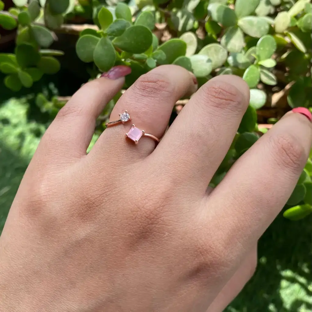 Korean Style Adjustable Pink Square Crystal Ring