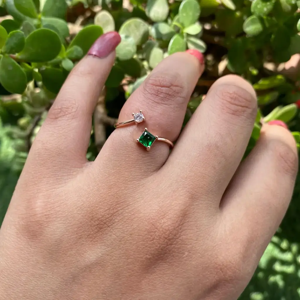 Korean Style Adjustable Green Square Crystal Ring