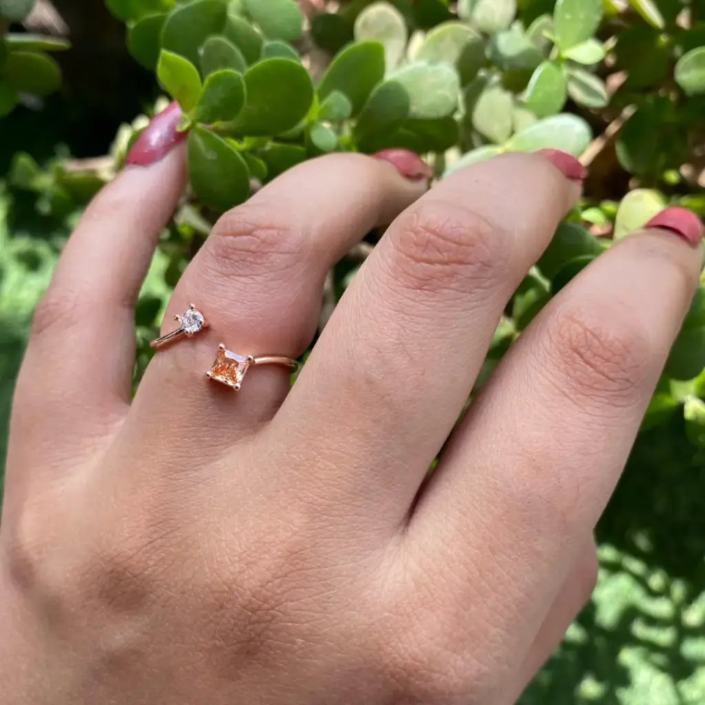 Adjustable Rose Gold-Plated Dual Crystal Ring for Women
