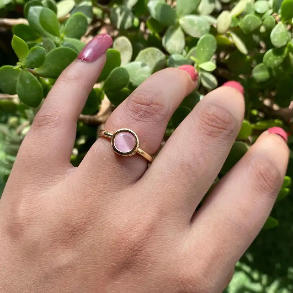 Adjustable Gold-Plated Pink Crystal Ring