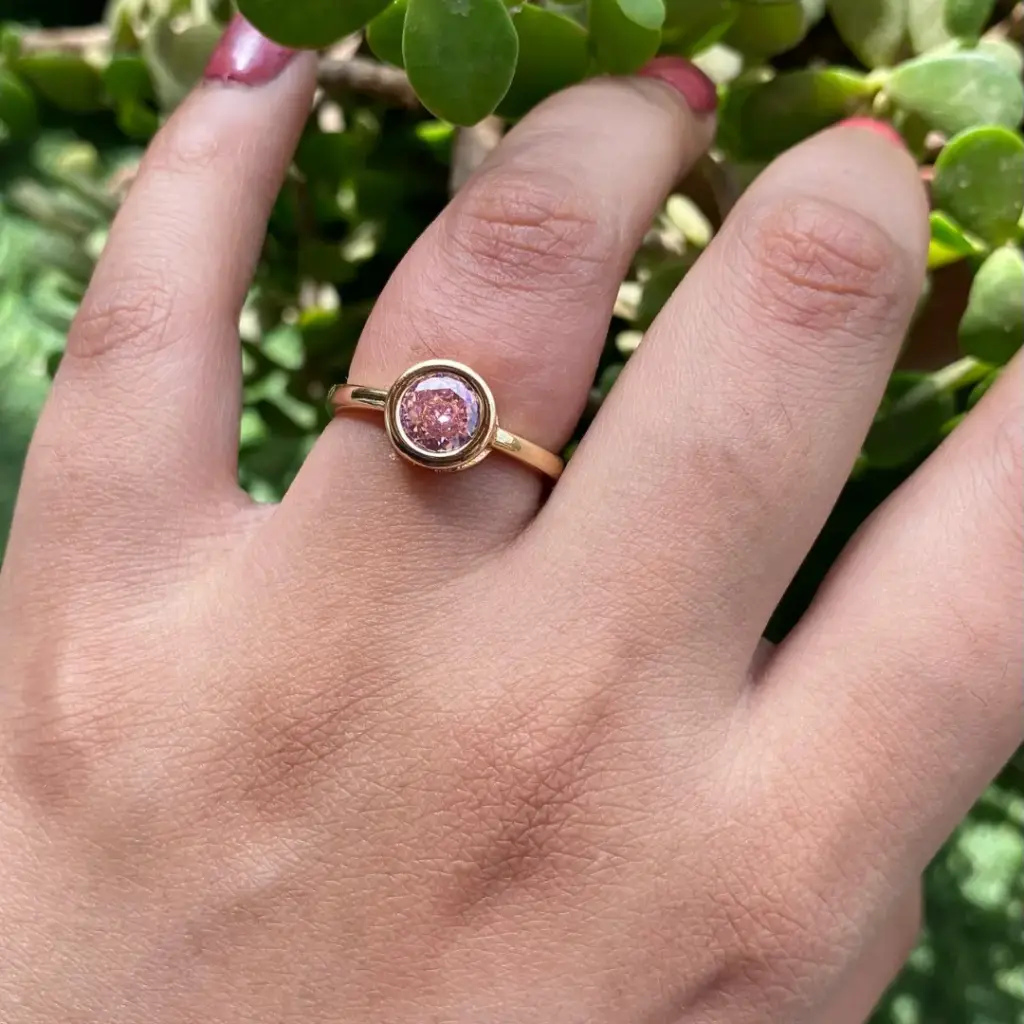 Adjustable Gold-Plated Light Pink Crystal Ring