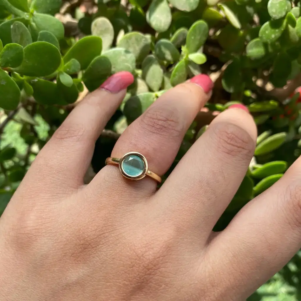 Adjustable Gold-Plated Light Green Crystal Ring