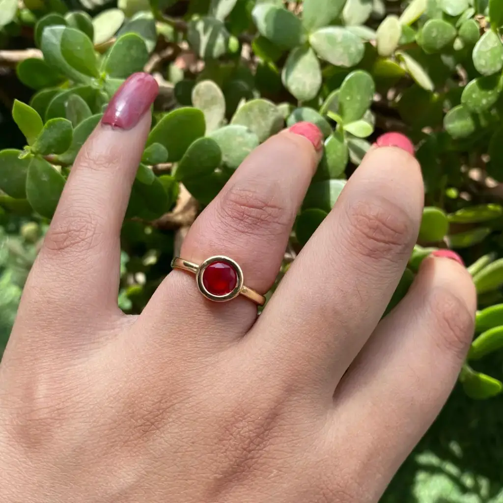 Adjustable Gold-Plated Red Crystal Ring