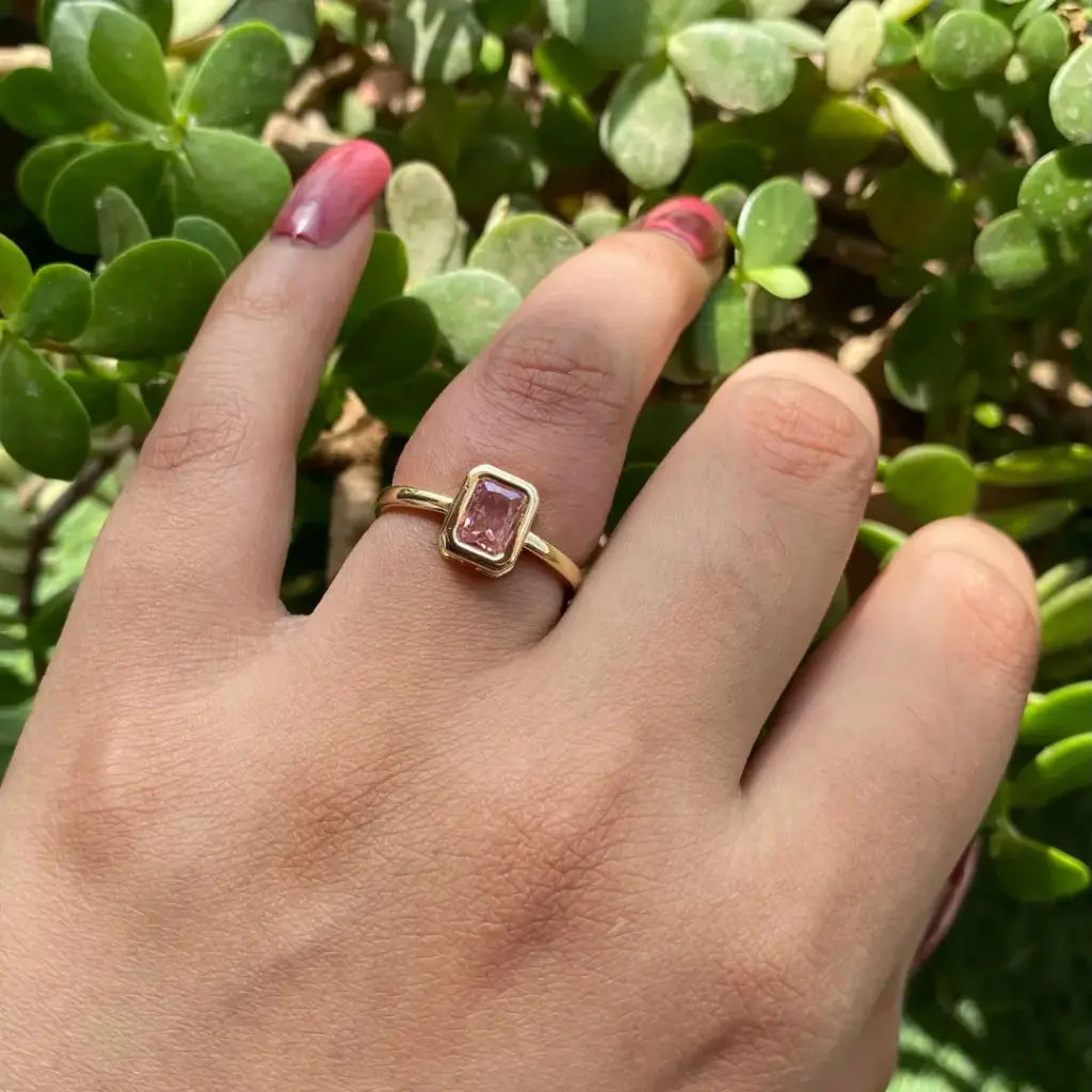 Adjustable Gold-Plated Pink Crystal Ring