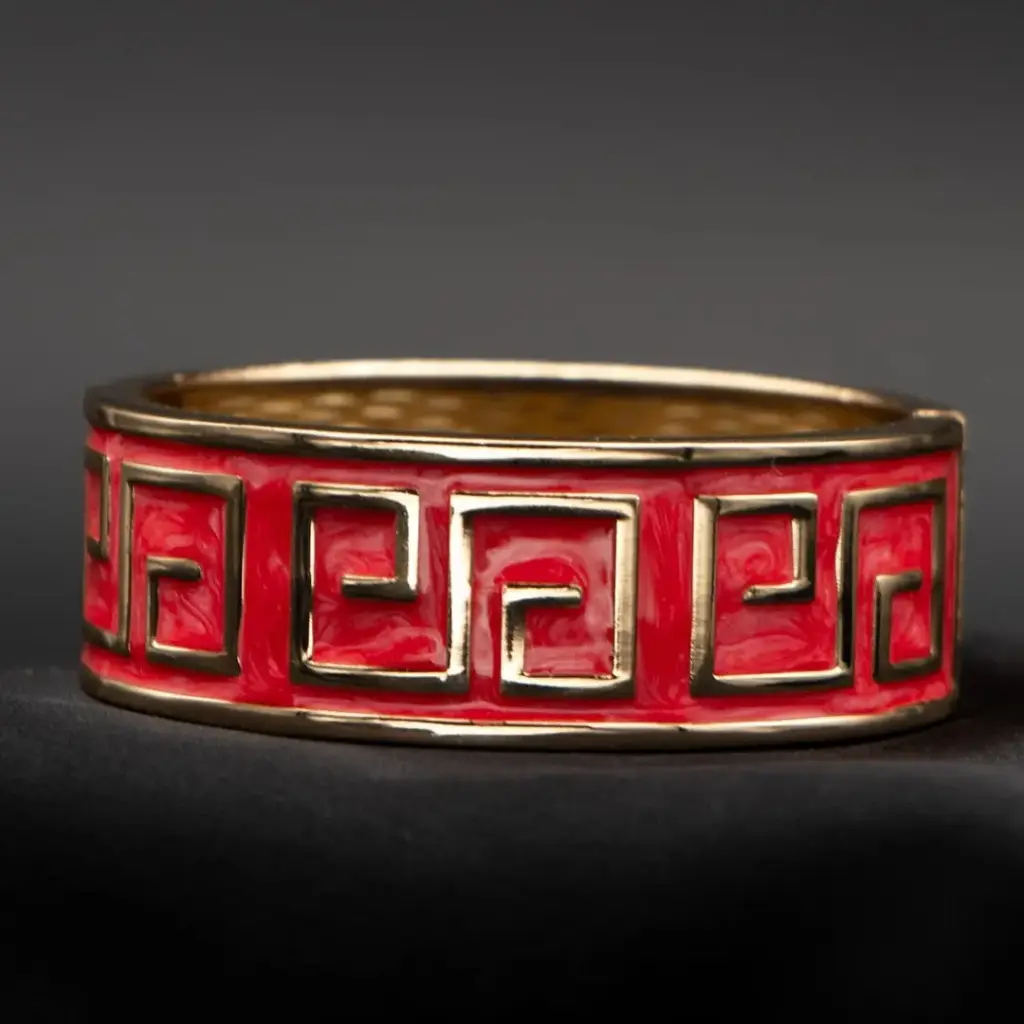 Greek Key Red Enamel Bracelet