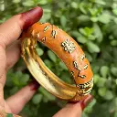 Anti-Tarnish Orange Floral Enamel Kada