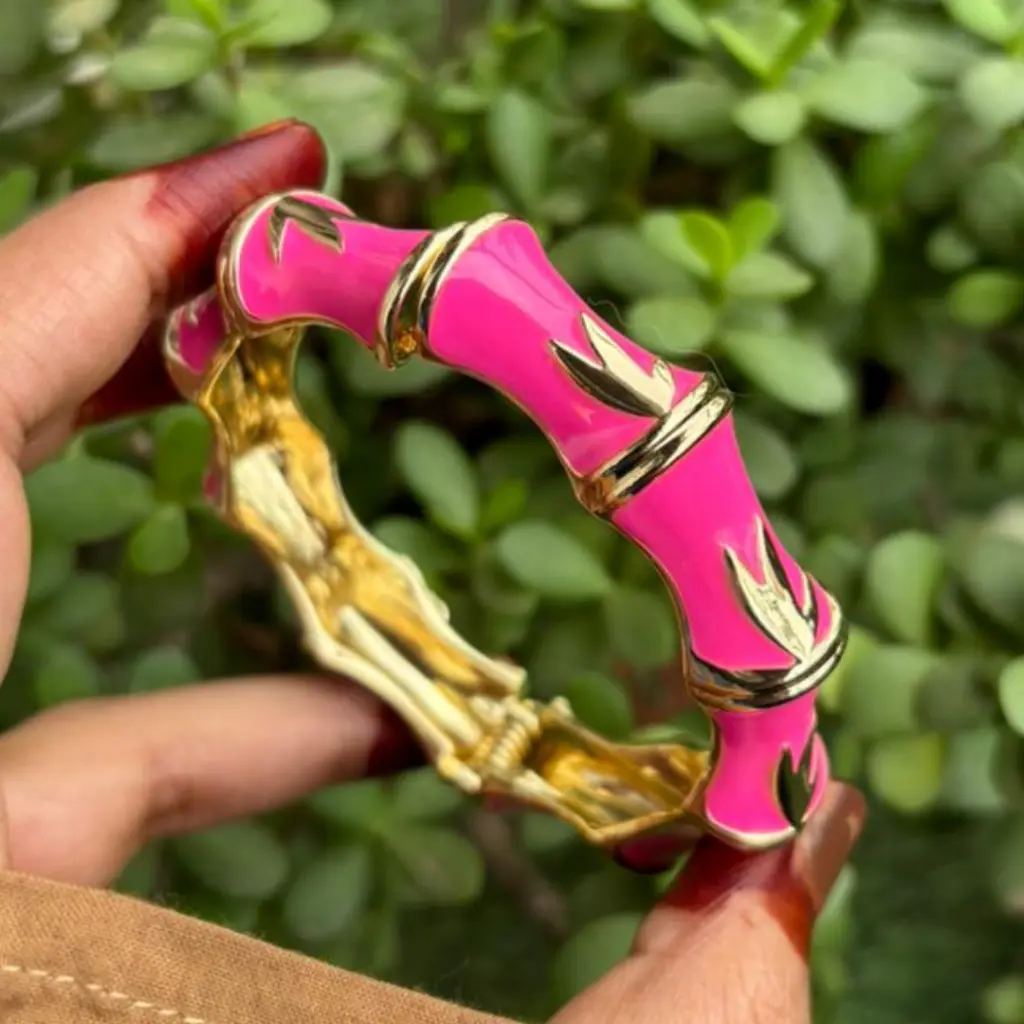 Anti-Tarnish Pink Bamboo Style Kada