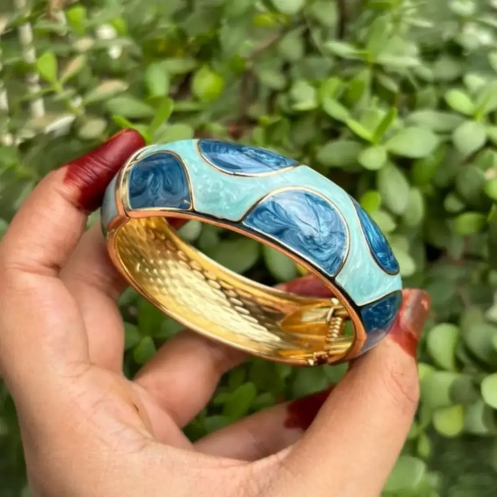 Anti-Tarnish Blue Wave Enamel Kada