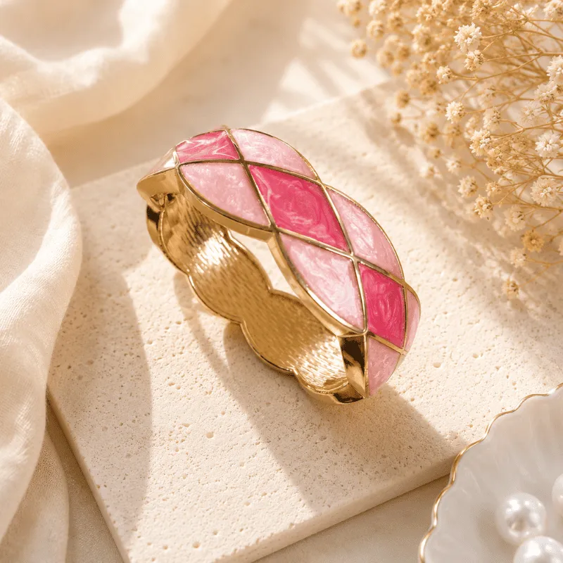 Anti-Tarnish Pink Diamond Pattern Kada