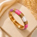 Anti-Tarnish Pink Floral Enamel Kada