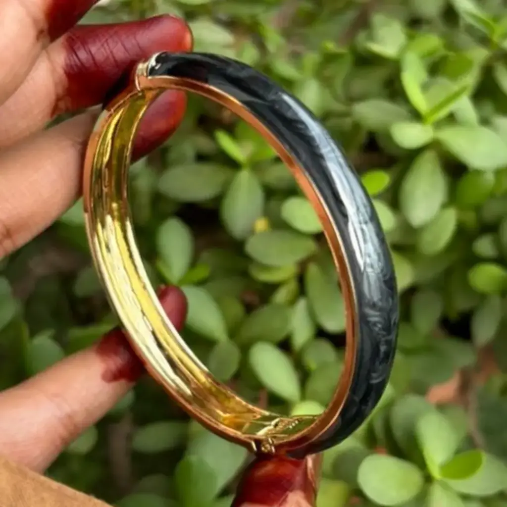 Anti-Tarnish Black Marble Enamel Kada