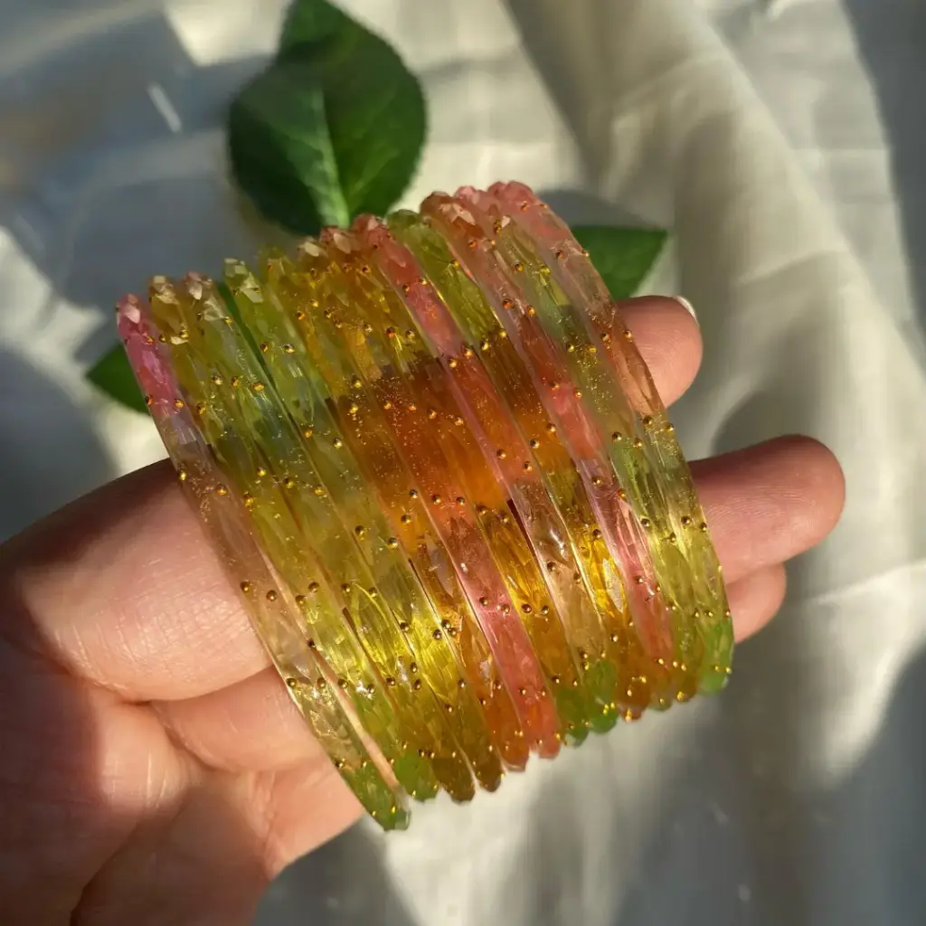 Rainbow Rain Drop Glass Bangles (12 Piece) (2.4)