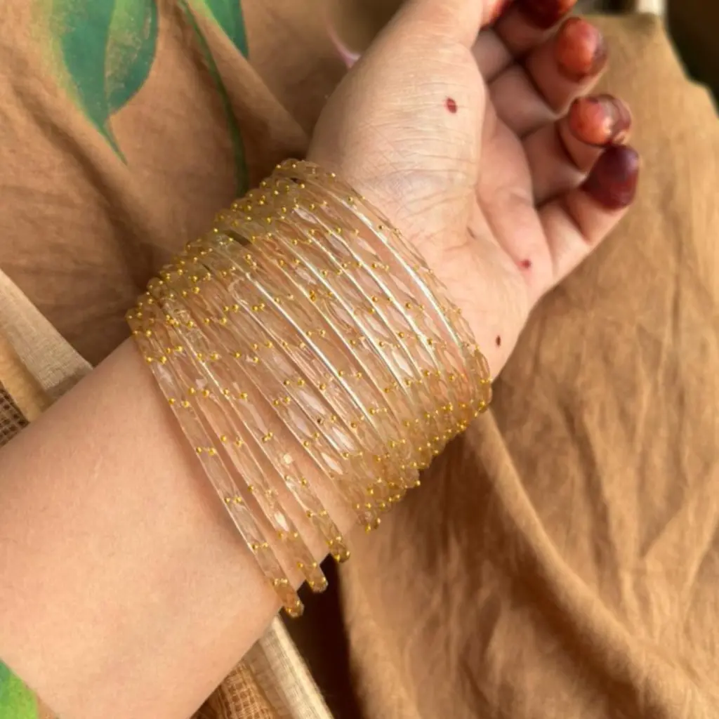 Transparent Golden Dot Glass Bangles (2.4)