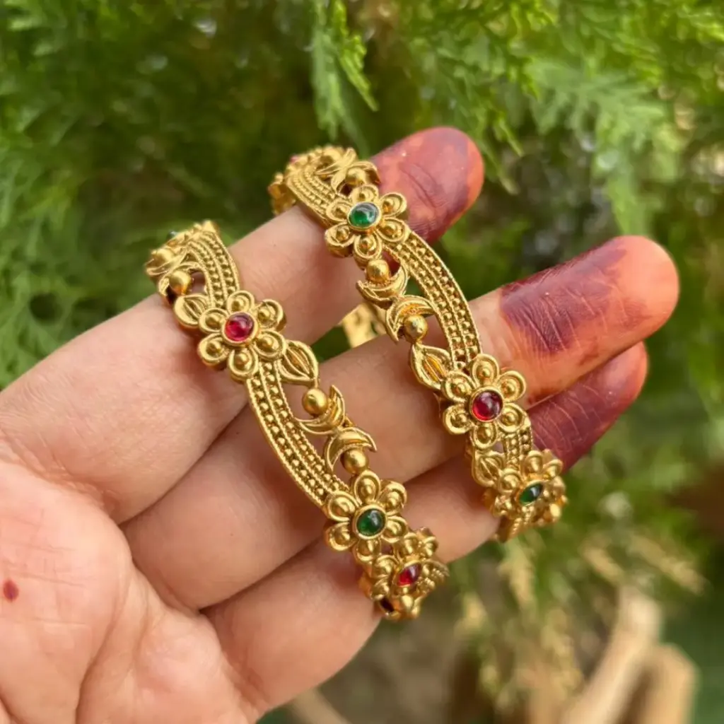 Floral Gold-Plated Bangles
