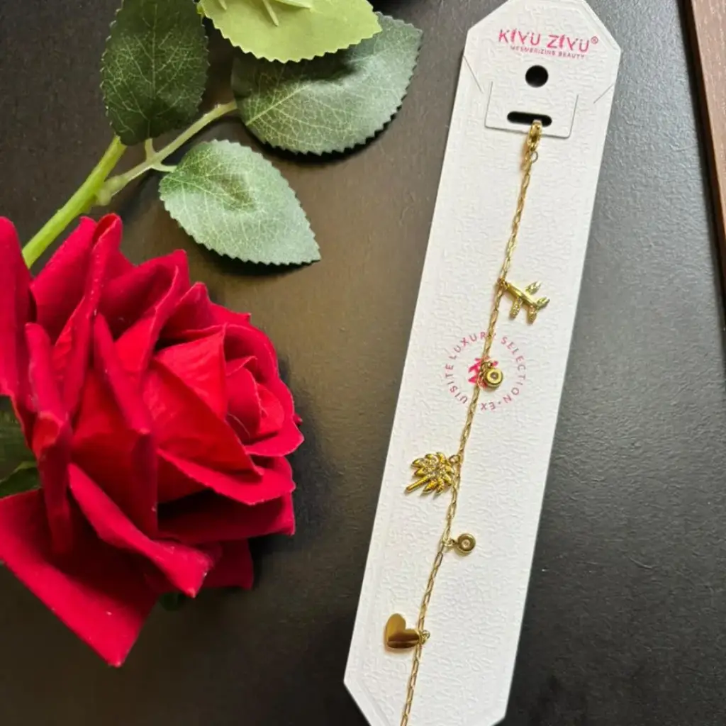 Gold-Plated Stainless Steel Travel Charm Bracelet