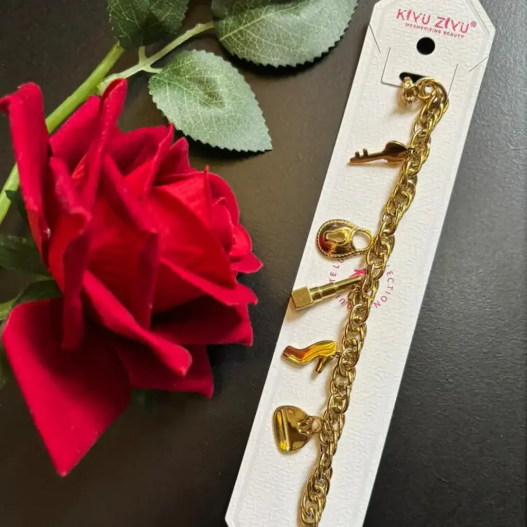 Designer Charm Bracelet with Key and Lock - Anti-Tarnish Gold Jewelry