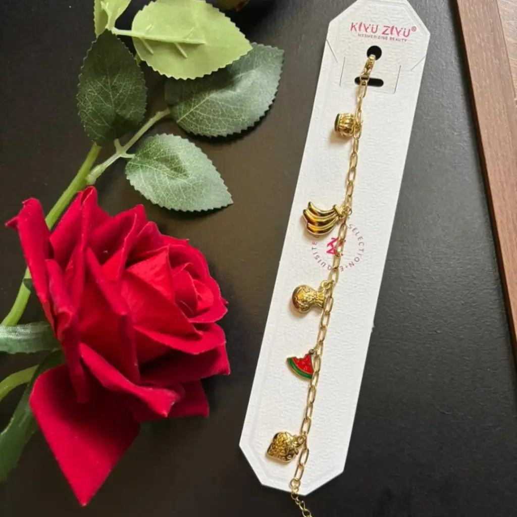 Gold-Plated Stainless Steel Fruit Charm Bracelet