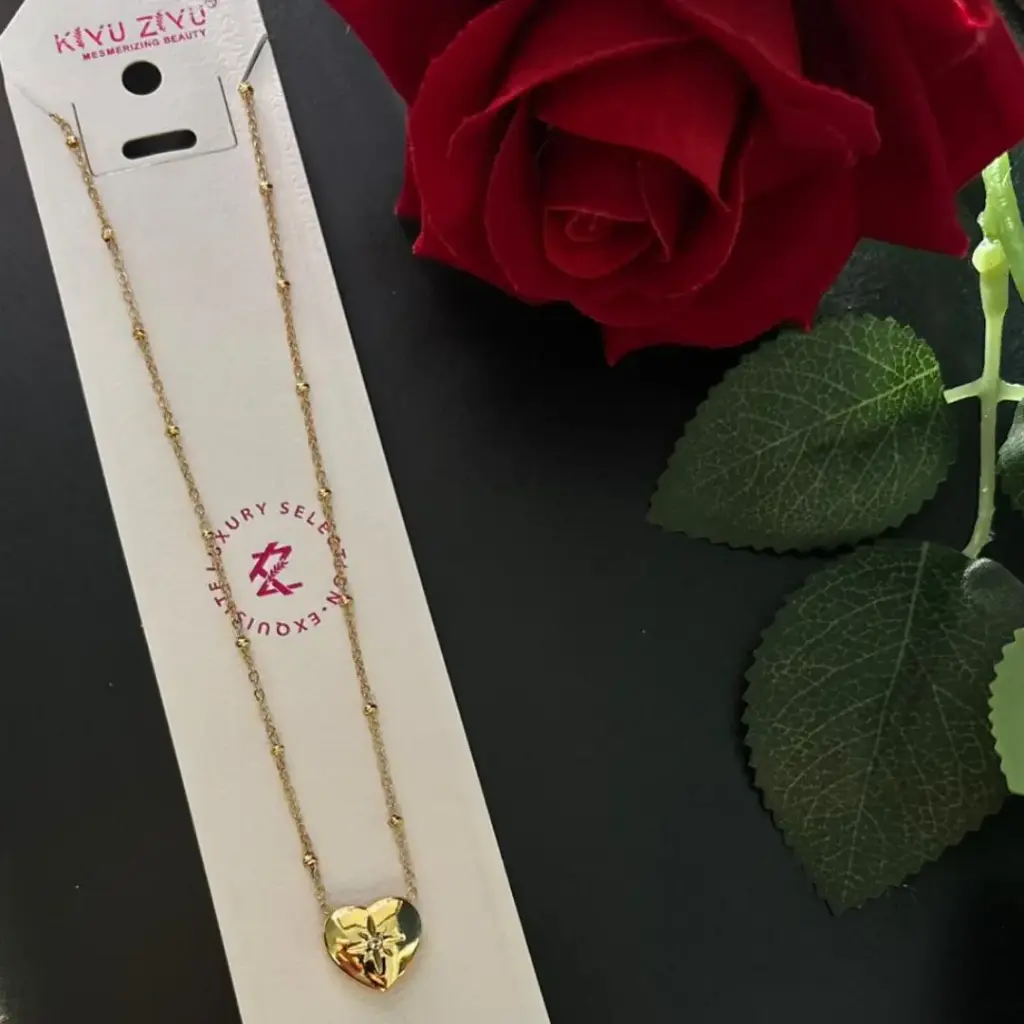 Textured Heart Pendant Beaded Necklace