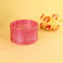 Pink Rain Drop Glass Bangles (12 Piece)