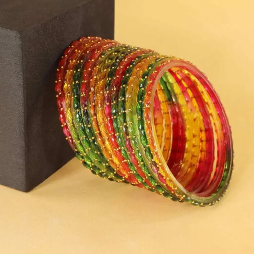 Set of 12 Colorful Festival RainDrop Glass Bangles (2.4)