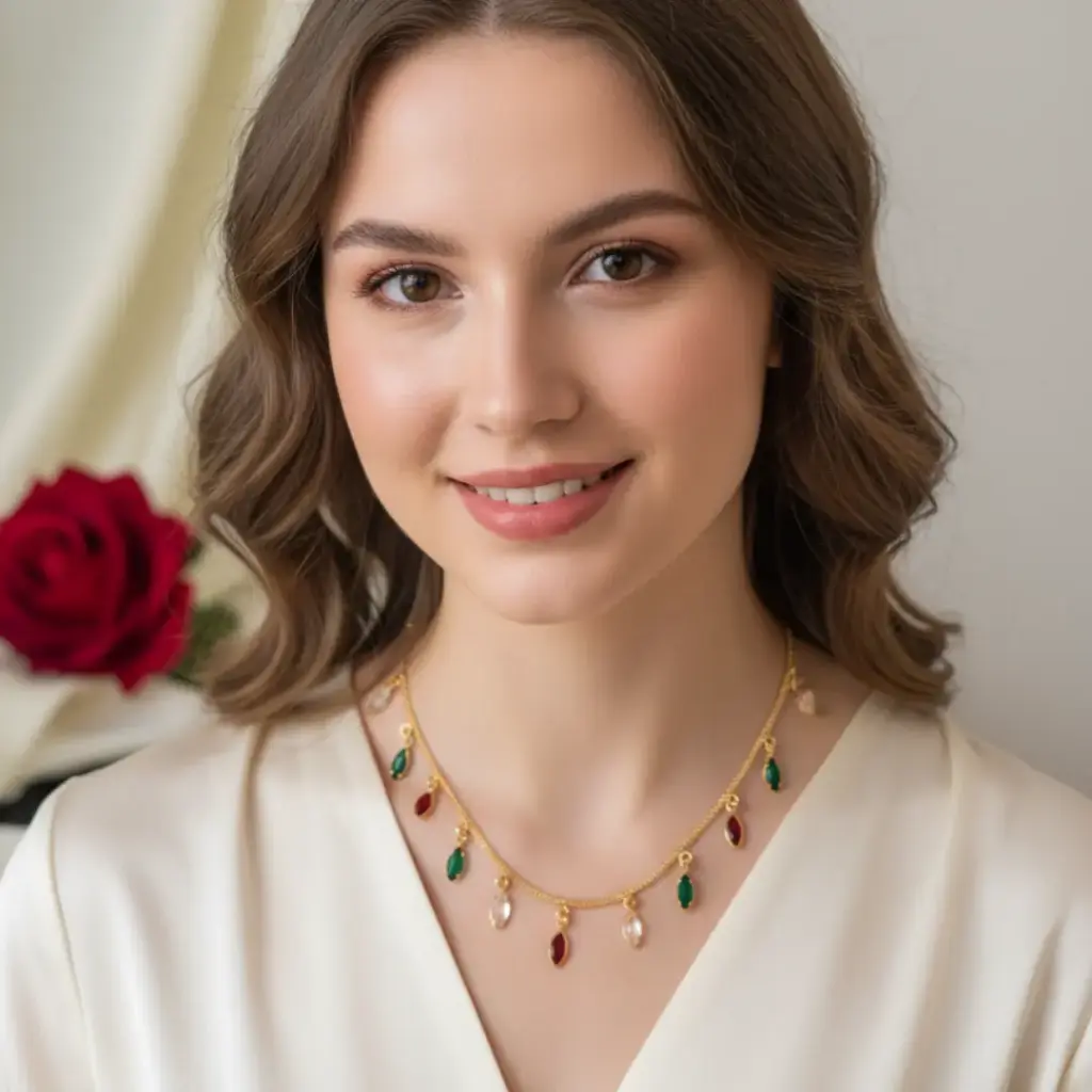 Gold-Plated Multicolor Drop Necklace