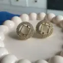 Gold-Plated Round CZ Stud Earrings with Square Stone Center