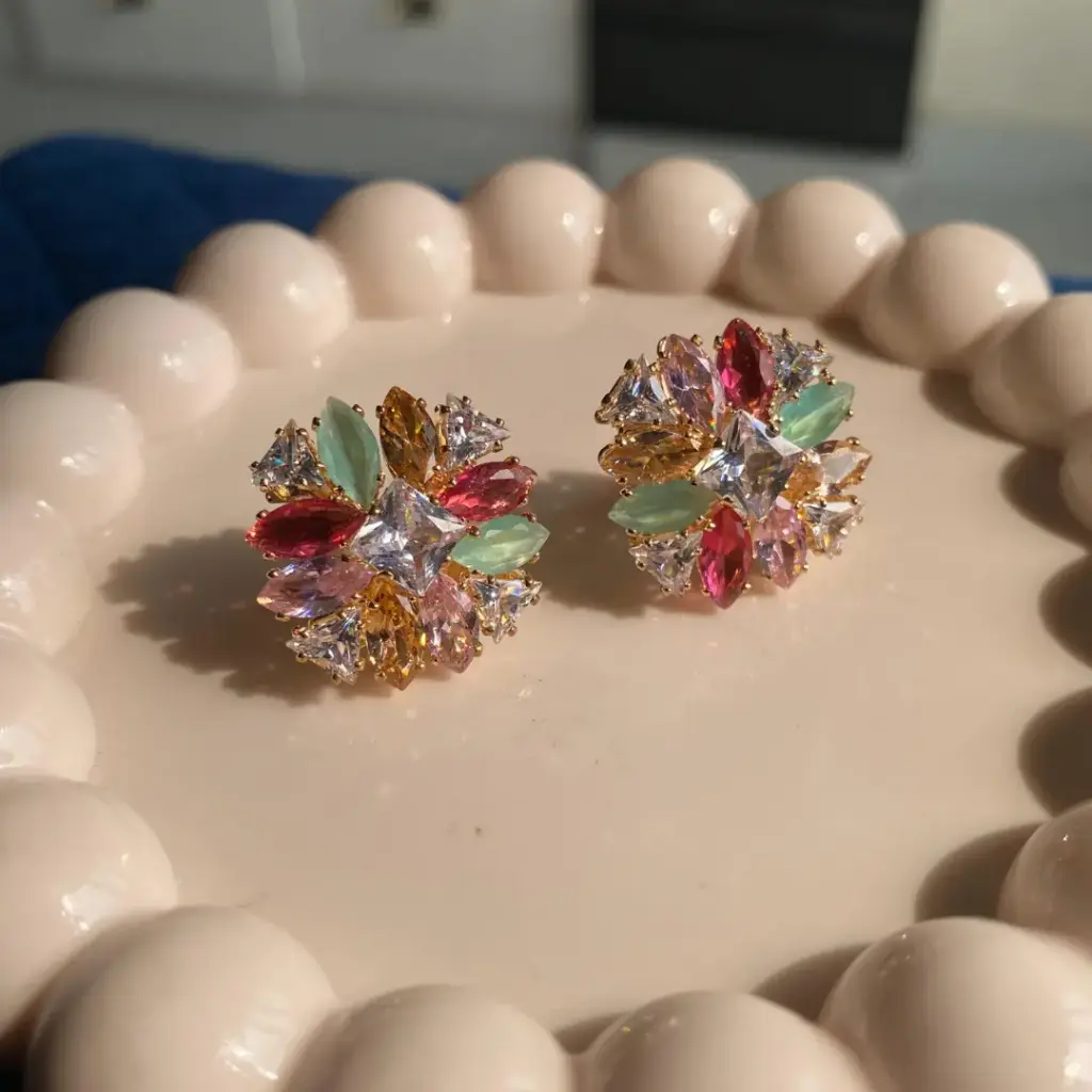 Multicolor Crystal Cluster Stud Earrings