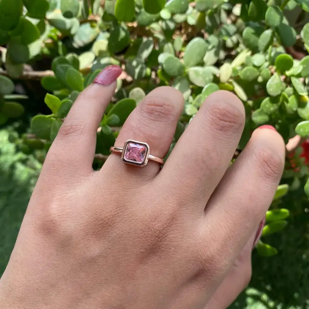 Korean Pink Square Adjustable Ring