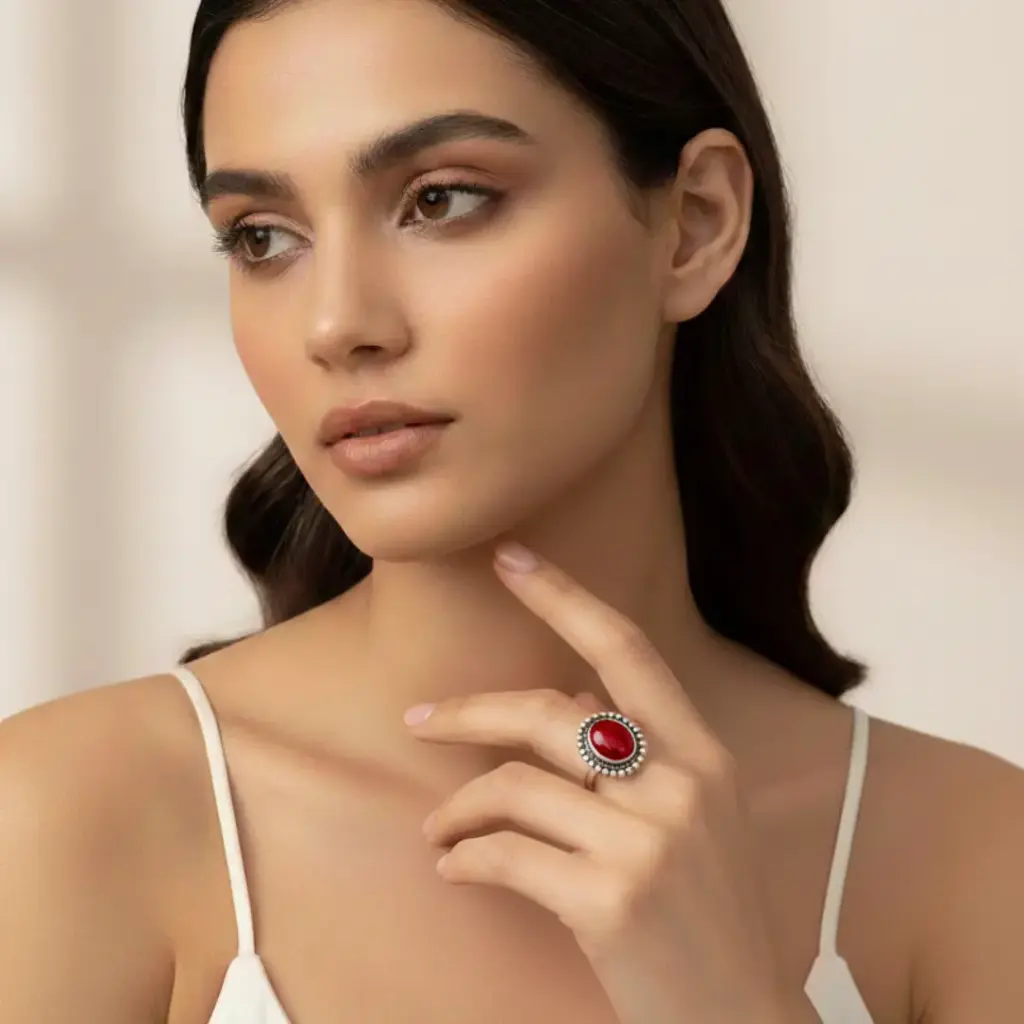 Red Stone Silver Ring 