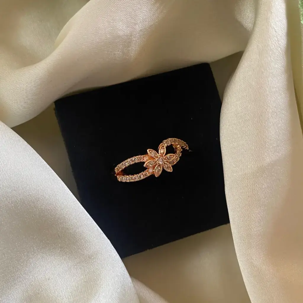 [MJ-168] DC Jewelry Floral Elegance Ring – Rosegold Finish | Premium AD Adjustable Ring