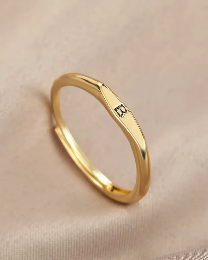 Initial Letter adjustable ring (Golden) (B)