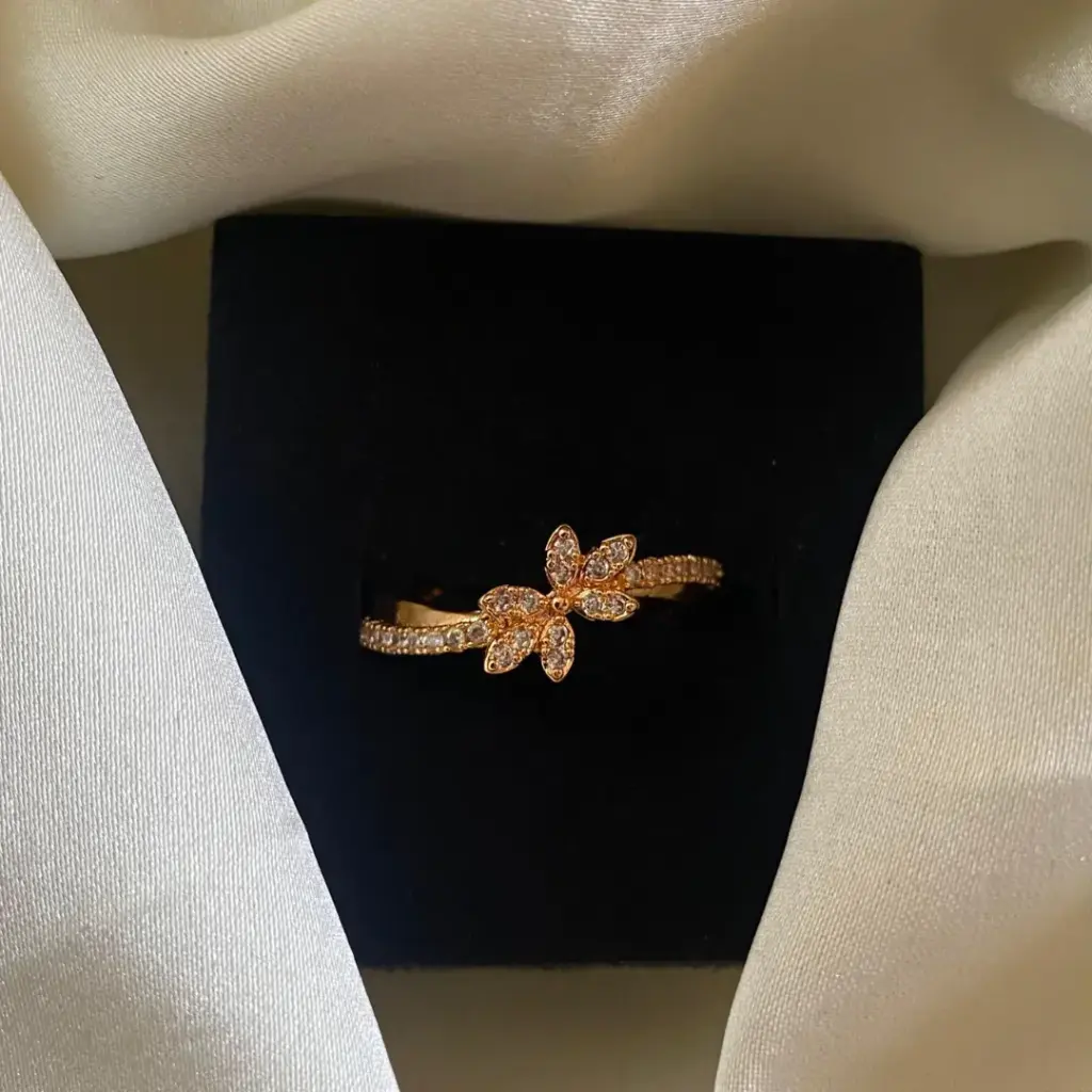 DC Jewelry Petal Shine Finger Ring – Rosegold | Adjustable American Diamond Ring