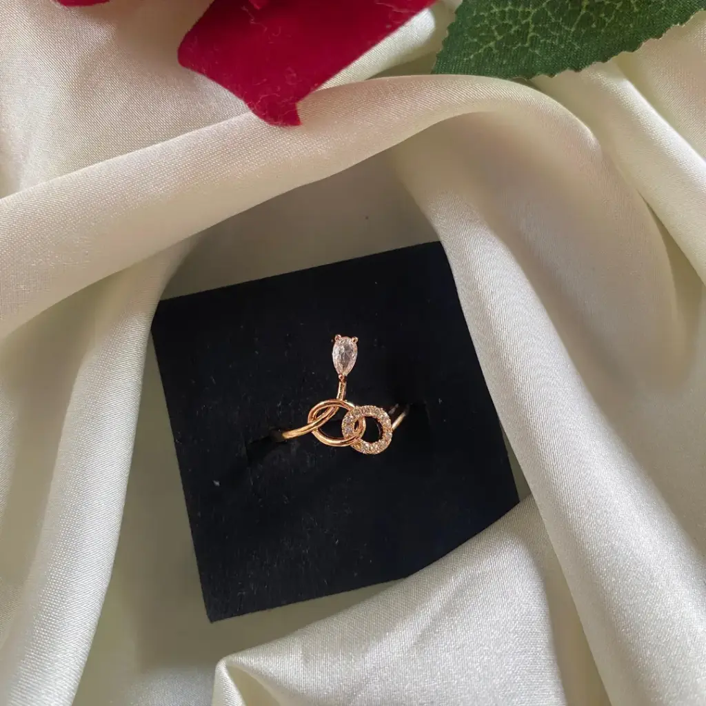 DC Jewelry Knot Charm Ring – Rosegold Finish | Adjustable CZ Finger Ring