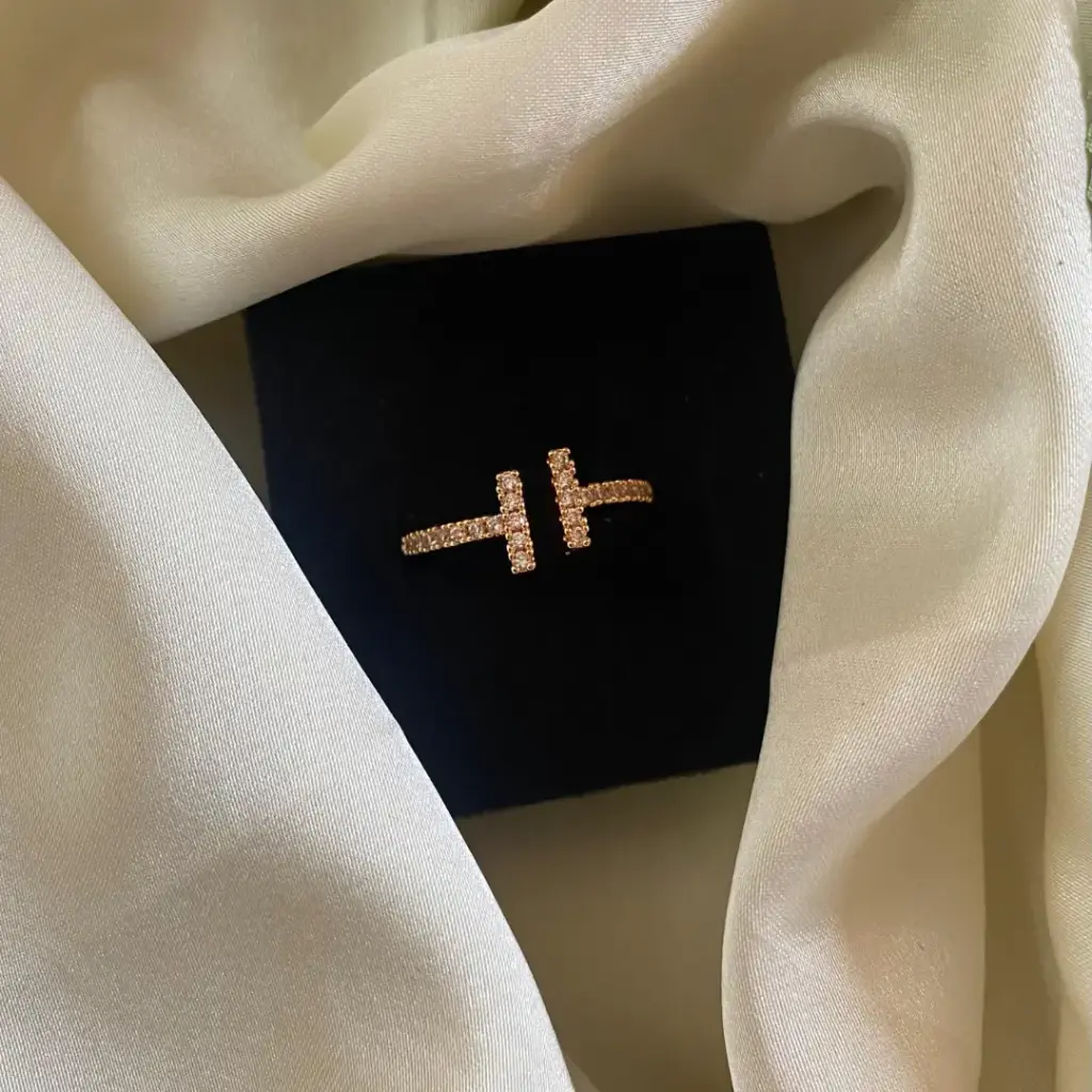 DC Jewelry Double T CZ Ring – Rosegold Finish | Adjustable Statement Finger Ring