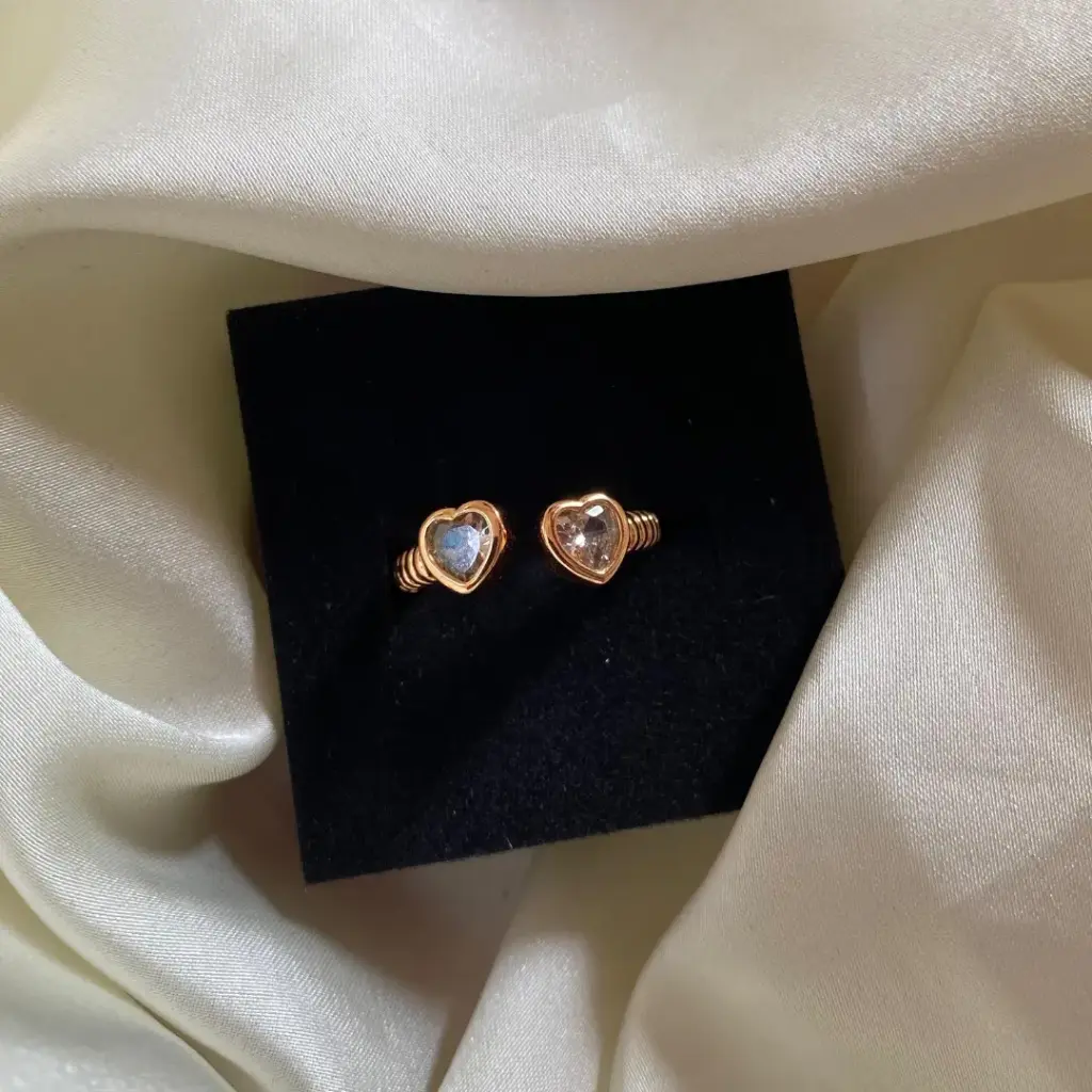 DC Jewelry Twin Heart Adjustable Ring – Rosegold Love Edition with CZ Stones