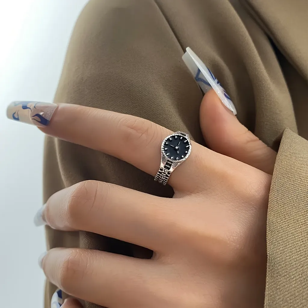Vintage Watch Dial Style Adjustable Ring for Women & Girls