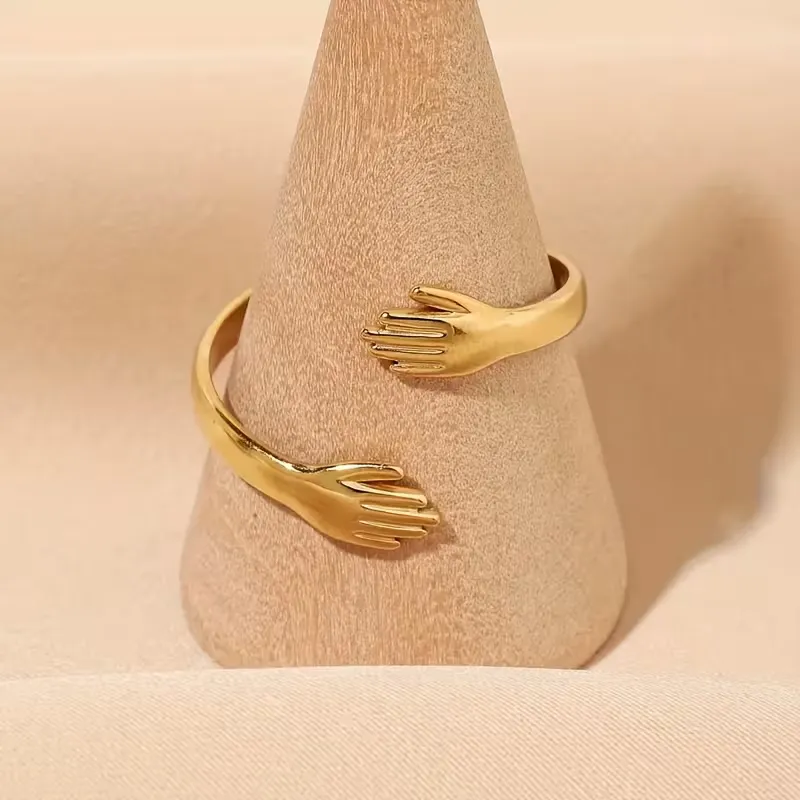 Gold Hug Hands Adjustable Ring for Women & Girls