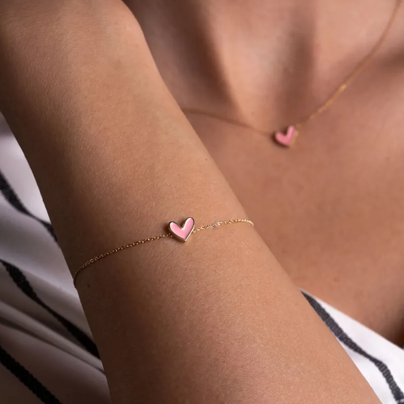 Minimal Pink Heart Chain Bracelet for Women & Girls