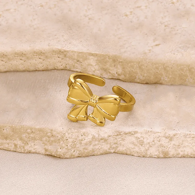 Anti Tarnish Bow Themed Adjustable Finger Ring For Women