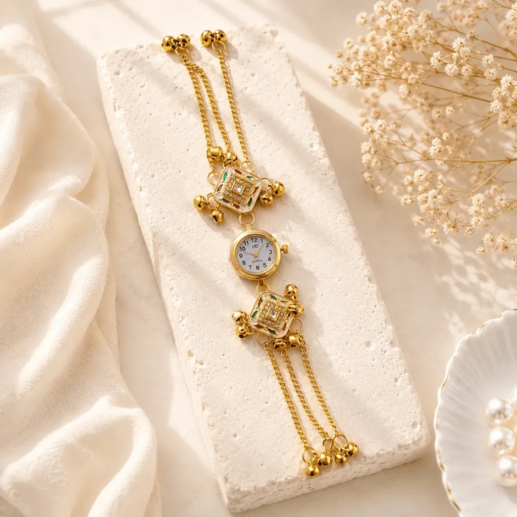 [MJ-358] Kashmiri Kundan Square Bracelet Watch