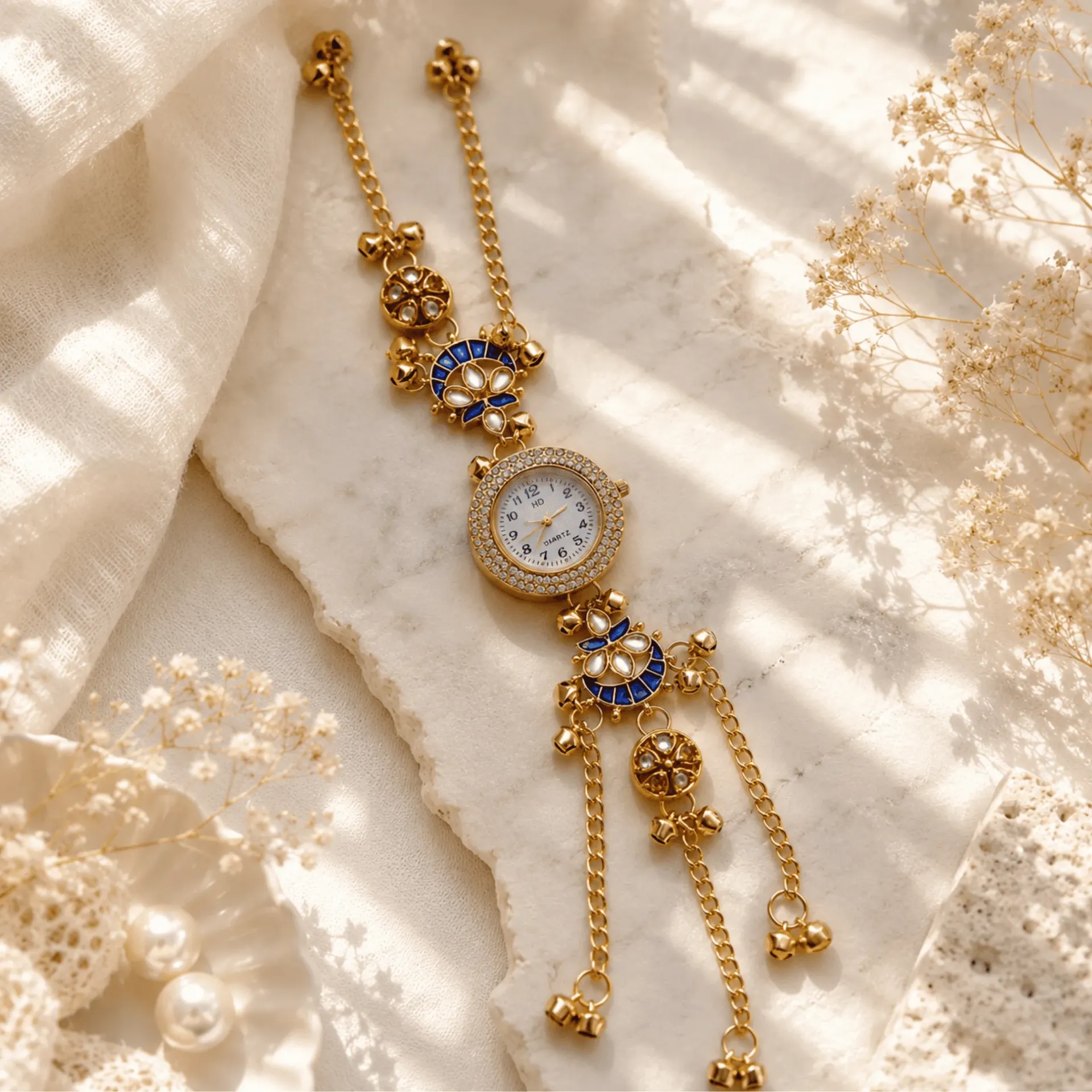 [MJ-355] Kashmiri Blue Meenakari Kundan Bracelet Watch
