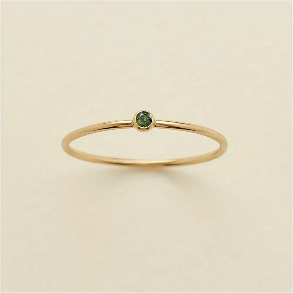 Minimalist Stainless Steel Ring with Green Crystal Stone